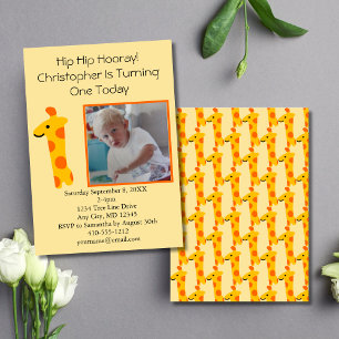 Photo Giraffe Orange and Yellow 1st Birthday  Invitation