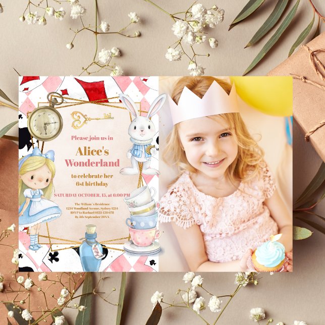 Photo Girl Alice in Wonderland Birthday Tea  Invitation (Creator Uploaded)