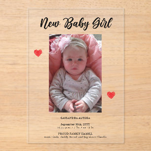 Photo Girl Birth Announcement Acrylic Card