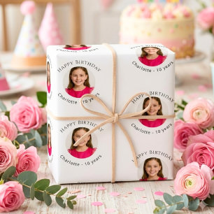 Photo Girl Birthday Wrapping Paper Sheet