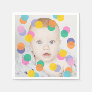 Photo Girl First Birthday Colourful Confetti Napkin