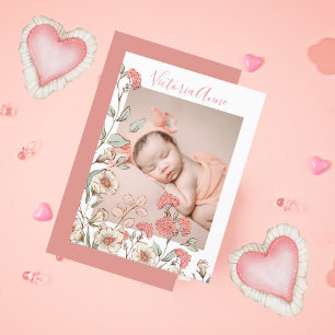 Photo Girl Floral Budget Birth Announcement  Postcard