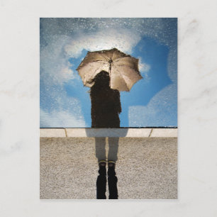 Photo: Girl Holding Umbrella, Reflected Blue Skies Postcard