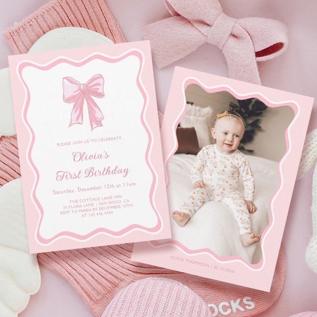 Photo Girl Pink Coquette Bow Birthday Party  Invitation (Creator Uploaded)