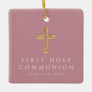 Photo Girl Religious Cross Pink First Communion Ceramic Ornament