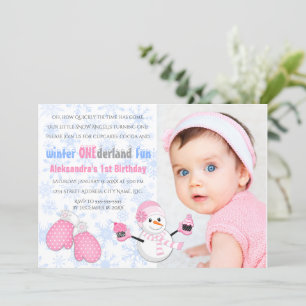 Photo Girl's Winter ONEderland Birthday Party Invitation