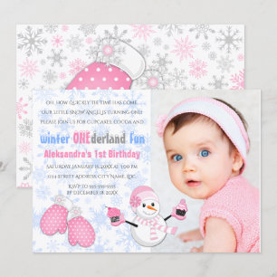 Photo Girl's Winter ONEderland Birthday Party Invitation