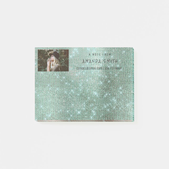 Photo Glam Custom Teal Sparkly Diamond Sequin Post-it Notes (Front)