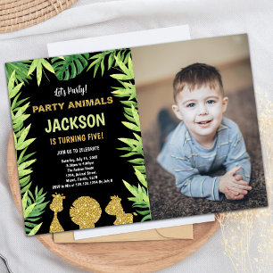 Photo Glitter Animals Wild One Birthday Invitation