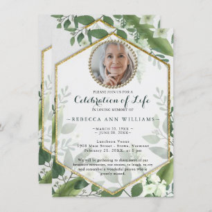 Photo Glitter Foliage Greenery Celebration of Life Invitation