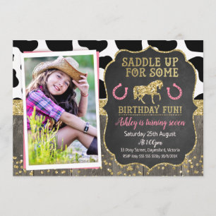 Photo Glitter Horse Birthday Invitation