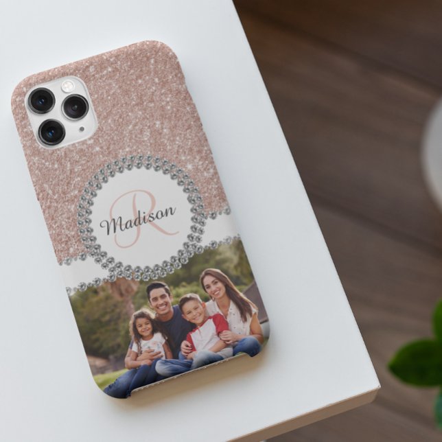 Photo Glitter Rose Gold Diamond Monogram Case-Mate iPhone Case (Creator Uploaded)