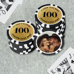 Photo Gold 100 Numbered Poker Chips<br><div class="desc">These custom poker chips feature a bold number on the front, which can be personalised with any number up to four digits. The front has a faux metallic gold background with crisp black fonts for a luxurious, striking look. The back includes space for a photo, making them perfect for weddings,...</div>