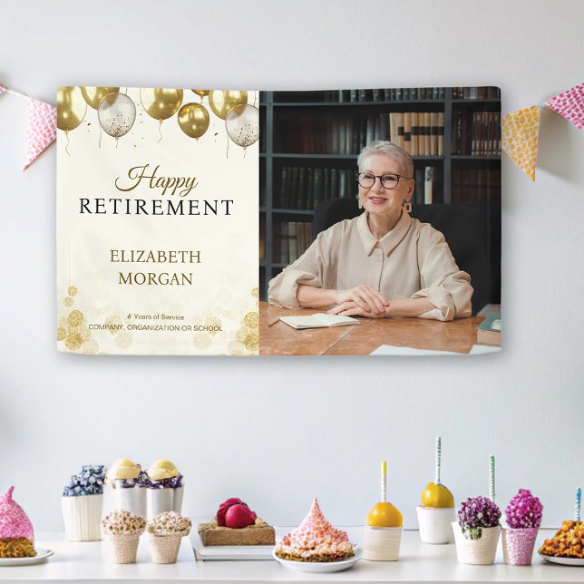 Photo Gold Balloon Happy Retirement Banner (Photo Gold Balloon Happy Retirement Banner)
