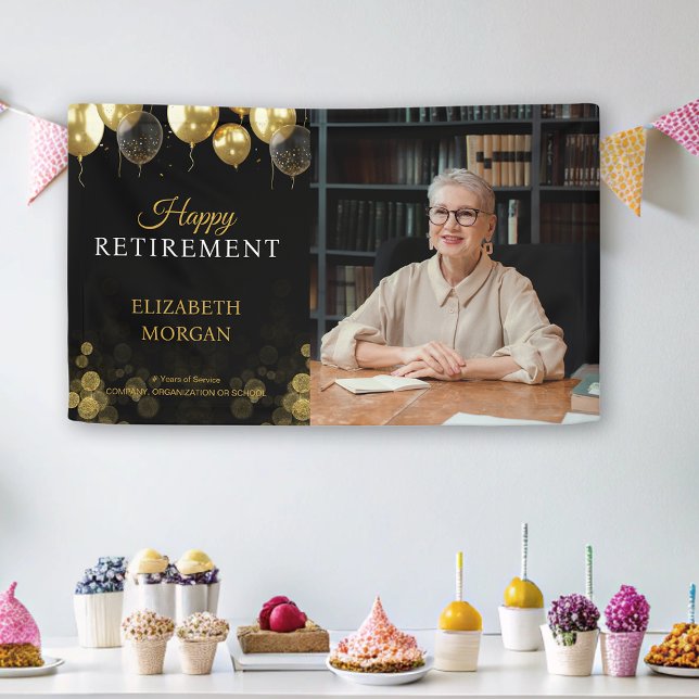 Photo Gold Balloon Happy Retirement Banner (Photo Gold Balloon Happy Retirement Banner)