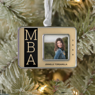 Photo Gold Black MBA Graduation Silver Plated Framed Ornament