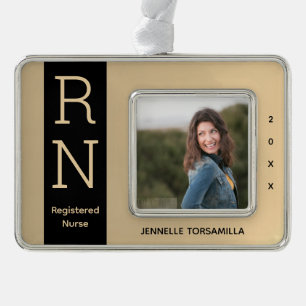 Photo Gold Black RN Nurse Silver Plated Framed Ornament