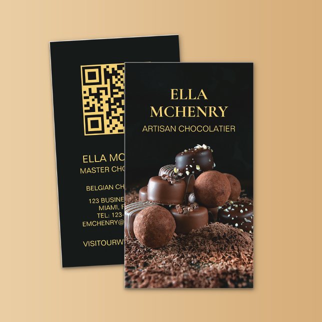 Photo Gold Black Stylish Chocolate Business Card (Creator Uploaded)