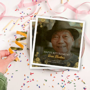 Photo Gold Confetti Happy Retirement Party Guest Napkin