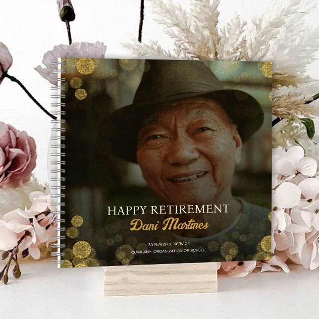 Photo Gold Confetti Happy Retirement Party Guest Notebook (Photo Gold Confetti Happy Retirement Party Guest Notebook)