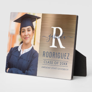 Photo Gold Dark Blue Metallic Graduation Keepsake Plaque