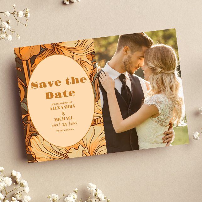 Photo Gold Floral Art Nouveau Wedding Save The Date (Creator Uploaded)