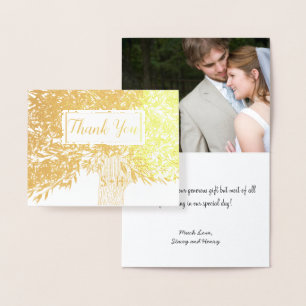 Photo Gold Foil Initials Tree Trunk Thank You Card