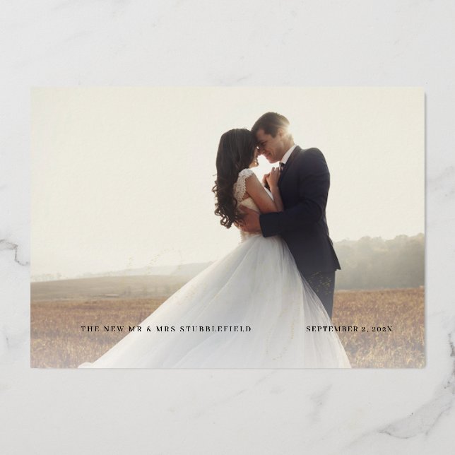 Photo Gold Foil Script Wedding Thank You Card (Front)