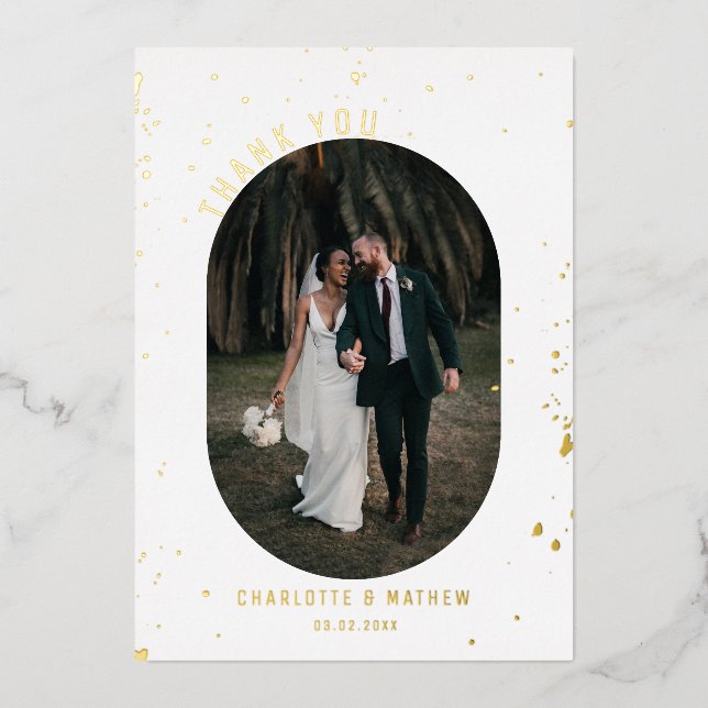 Photo Gold Foil Splatter Thank You Foil Holiday Card (Front)