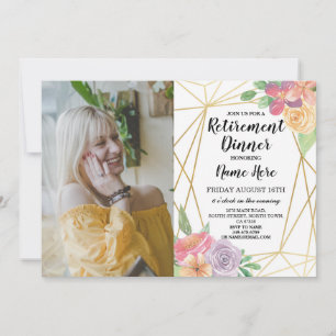 Photo Gold Frame Flowers Retirement Party Retired Invitation