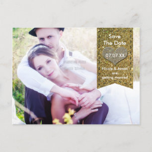 PHOTO Gold GLITTER heart SAVE THE DATE Postcard