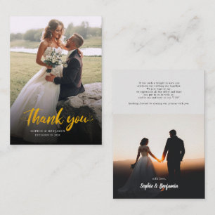 Photo Gold Hand-Lettered Wedding Thank You Card