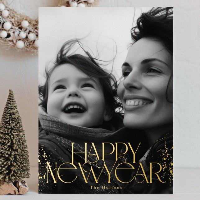 Photo Gold Happy New Year 2026 Foil Holiday Card (Creator Uploaded)