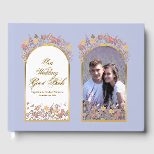 Photo Gold Lavender Floral Chic Elegant Wedding Guest Book