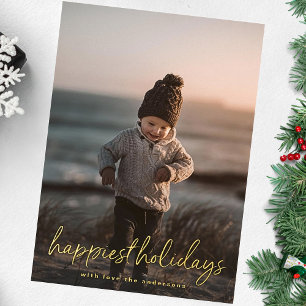 Photo   Gold Lettering Happiest Christmas Foil Holiday Card