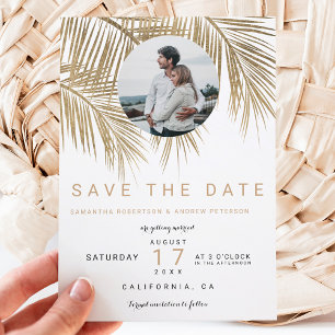 Photo gold palm tree elegant save the date