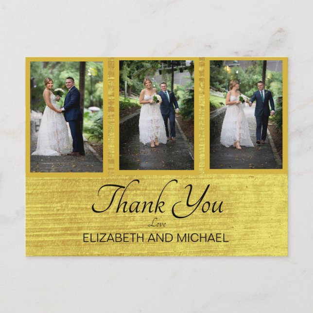 Photo Gold Rings Elegant Wedding Thank You Postcard (Front)