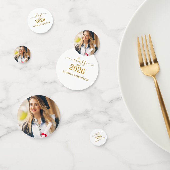 Photo Gold Script Class of 2026 Modern  Confetti (Group)