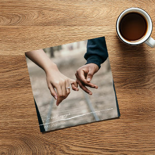 Photo, gold script engaged announcement party card