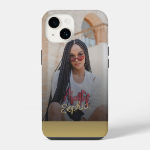 Photo gold signature name script personalised iPhone 14 case