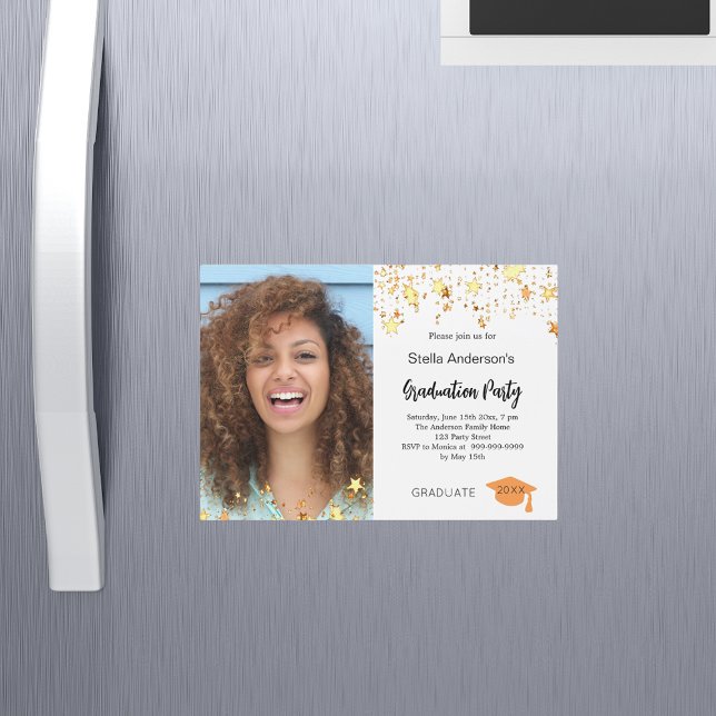 Photo gold stars graduation party magnetic invitation (Creator Uploaded)
