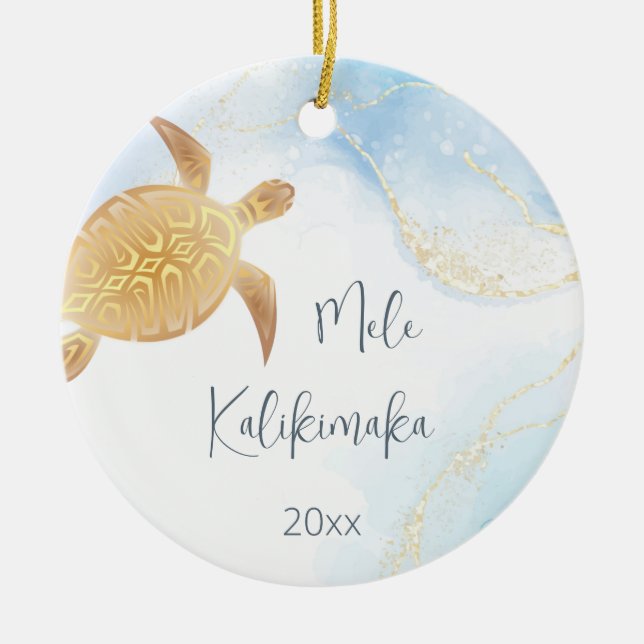 PHOTO | Gold Turtle | Hawaiian Christmas |  Ceramic Ornament (Front)