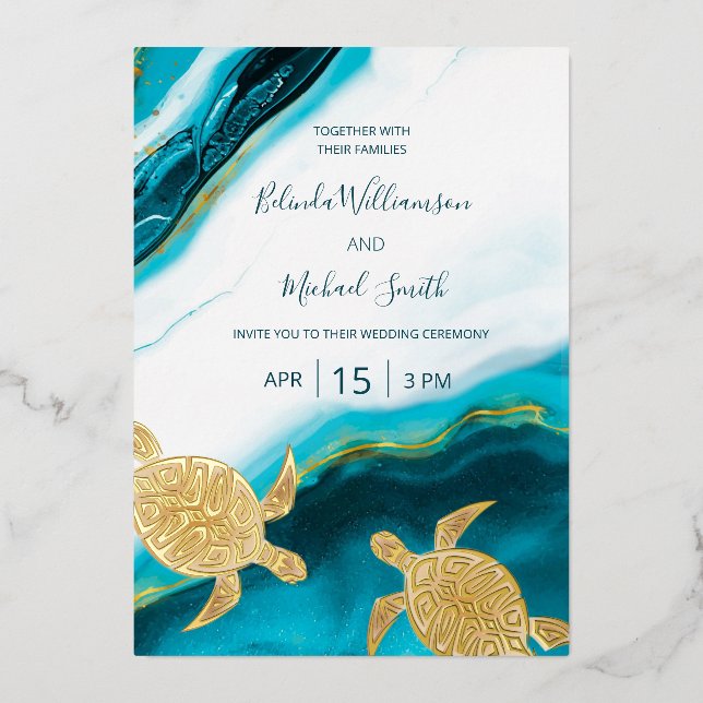 PHOTO Gold Turtles Teal Ink Wedding   (Front)