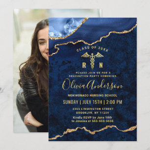 Photo Golden Blue Nursing School Graduation Party Invitation