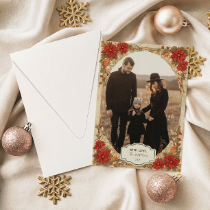 Photo Golden Poinsettia Christmas Holiday Card