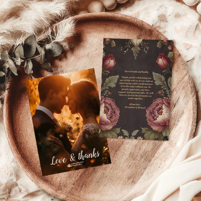 Photo Goth Floral Victorian Wedding Thank You Card (Creator Uploaded)