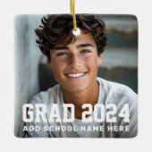 Photo grad class of year name or school graduation ceramic ornament (Front)