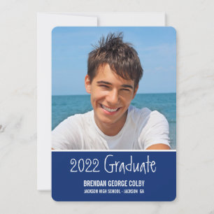 PHOTO GRAD INVITE simple plain royal navy blue