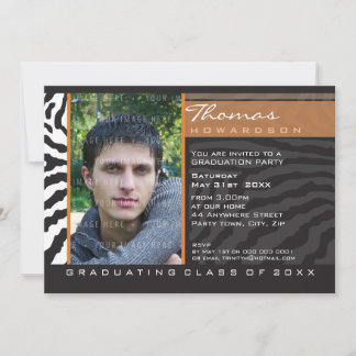 PHOTO GRAD PARTY INVITE zebra stripe orange