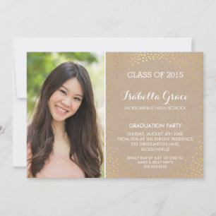 PHOTO GRAD PARTY mini gold confetti eco kraft Invitation